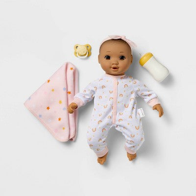 14" Nurturing Baby Doll - Brown Hair + Brown Eyes - Gigglescape