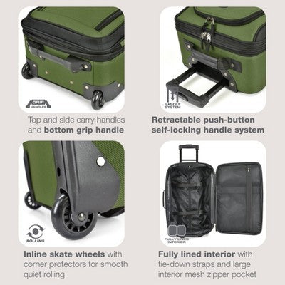 U.S. Traveler Rio 2pc Expandable Softside Carry On Luggage Set - Dark Green