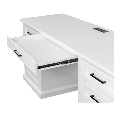 Modern Wood Credenza Desk: Executive Style, Bead Board Panels, USB Ports - Martin Furniture (LOCAL PICKUP ONLY)