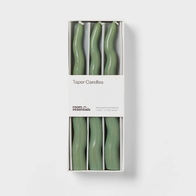 6pk Taper Candle Set Green Wavy - Room Essentials