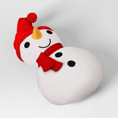 Christmas Shaped Snowman Faux Shearling Throw Pillow Ivory/Red - Wondershop