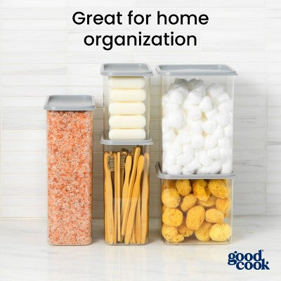 GoodCook 3qt 2pc Wide Square + Lid Food Storage Containers Gray: Stackable Design, Measurement Markings