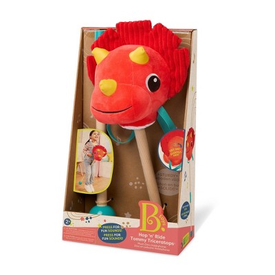 B. toys Hop 'n' Ride Tommy Triceratops - Plush Dinosaur Hobbyhorse with Sounds