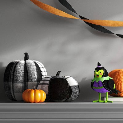 5.75" Brushed Plaid Knit Pumpkin Halloween Decorative Figurine Black- Hyde & EEK! Boutique: Modern Style, Indoor Harvest Theme