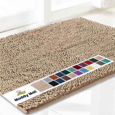 Muddy Mat Highly Absorbent Soft Chenille Door Mat and Pet Rug Non Slip Thick Washable Area and Bath Mat for Indoor & Outdoor-Grey Large 24"x36"