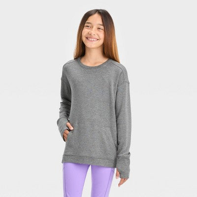 Girls' Cozy Lightweight Fleece Crewneck Sweatshirt - M