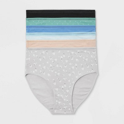 Women's 6pk Cotton Stretch Briefs Underwear - Auden Assorted Color 1X: High Rise, Solid, Polka Dots