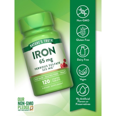 Nature's Truth Iron Ferrous Sulfate 65mg | 120 Tablets EXP: 04/2027
