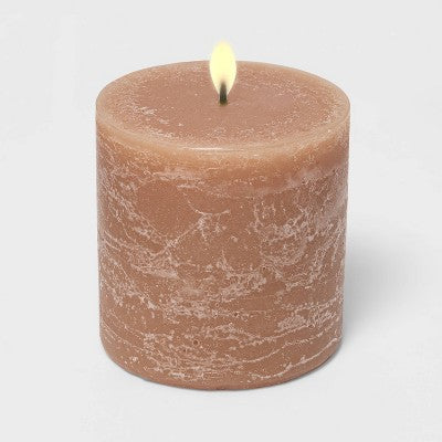 3" x 3" Pillar Ashwood and Palo Santo Candle Tan - Threshold: Spring Scented, 35-Hour Burn, Single Wick