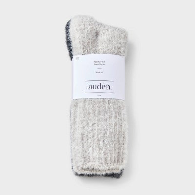 Women's 2pk Feather Cozy Crew Socks - Auden Gray/Black 4-10