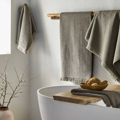 2pk Organic Texture Hand Towel Olive - Casaluna