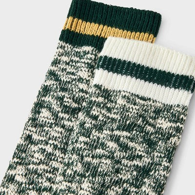 Men's Striped Cozy Cabin Socks 2pk - Goodfellow & Co - Green/Golden Sand 6-12