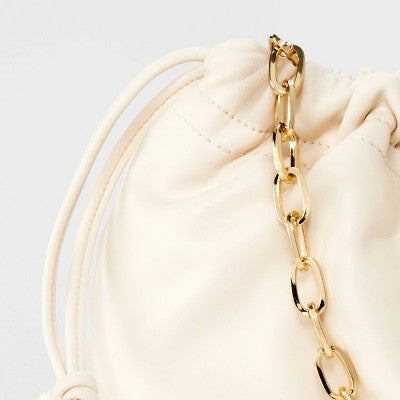 Drawstring Clutch Top Handle Bag - Universal Thread Off-White: Chain Strap, Solid Twill, 18" Strap Length
