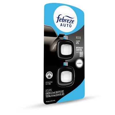 Febreze 2ct Car Auto Noirs: Phthalate-Free Car Freshener, Adjustable Scent, Vent Clips, Disposable, Oil-Based