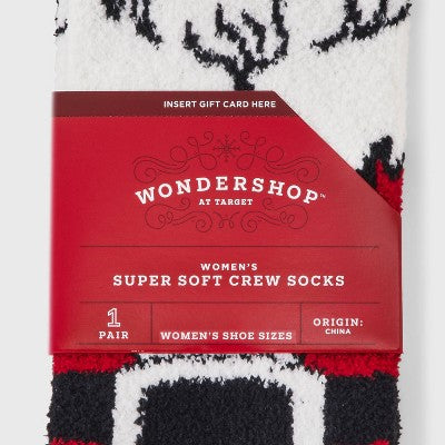 Women's Vintage Santa Cozy Christmas Crew Socks with Gift Card Holder - Wondershop Red/White 4-10