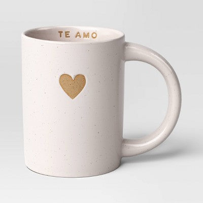 14oz Stoneware Embossed Heart Te Amo Mug Ivory - Room Essentials
