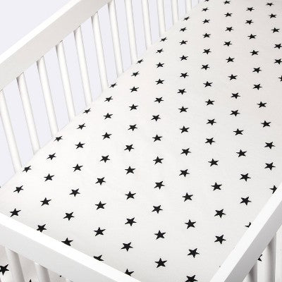 Flannel Fitted Crib Sheet Stars - Cloud Island - Cream/Black
