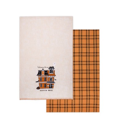 2pk Haunted House Printed and Plaid Dish Kitchen Towel - Bullseye's Playground