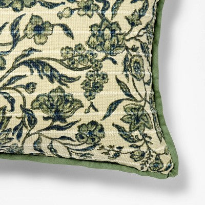 14"x24" Jacobean Floral Throw Pillow Green and Blue - Threshold designed with Studio McGee