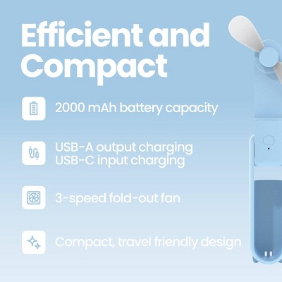 GEMS Handheld Power Bank Fan - Light Blue
