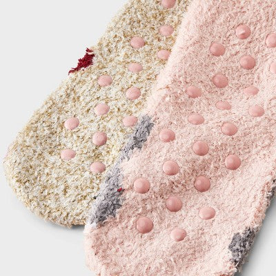 Women's Raccoon 2pk Cozy Liner Socks - Pink/Oatmeal 4-10