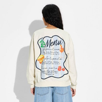 Women's Cin Cin Graphic Pullover Sweatshirt - White XS