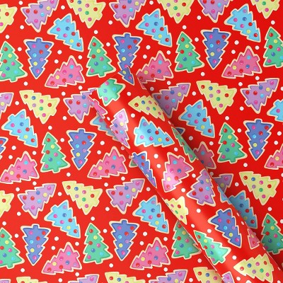 30" 25 sq ft Christmas Roll Wrap Colorful Trees on Red - Wondershop (LOCAL PICKUP ONLY)