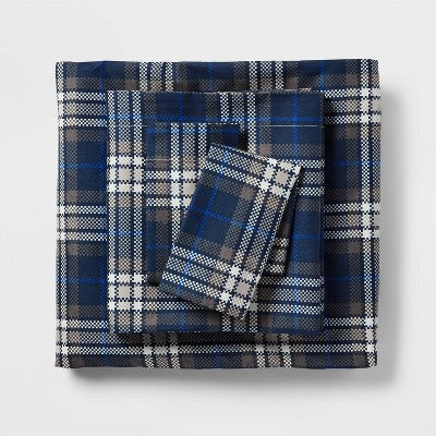 Twin/Twin Extra Long Microfiber Sheet Set Blue/Gen Plaid - Room Essentials