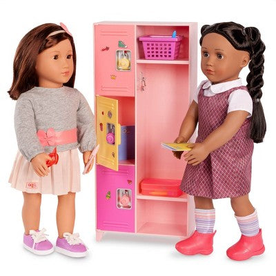 Our Generation School Spirit Pink Locker & Supplies Accessory Set for 18" Dolls: Includes Pencil, Storage Baskets, Marker, Locker