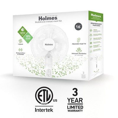 Holmes 16" Blade Breeze Manual Stand Oscillating Fan White