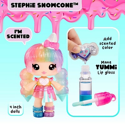 Yummiland Lip Gloss Doll: Mystery Color Change - Stephie Snowcone Includes DIY Lip Gloss + Removable Keychain