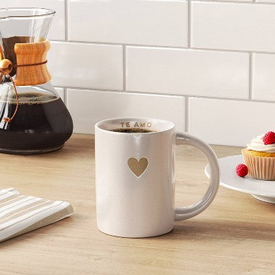 14oz Stoneware Embossed Heart Te Amo Mug Ivory - Room Essentials