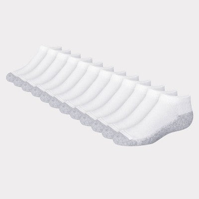 Hanes Boys' 12pk Cushioned No Show Athletic Socks - White L