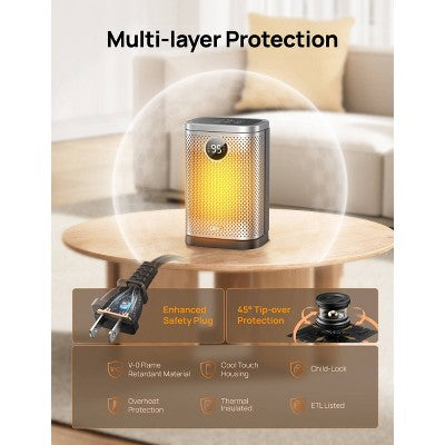 Dreo 1500W Atom Core Portable Oscillating Ceramic Space Heater for Home with Remote and Thermostat 1-12H Timer Silver: Indoor Heater for Bedroom