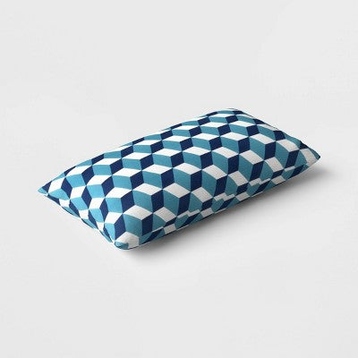 10"x20" Overlay Geometric Outdoor Lumbar Pillow Blue - Threshold