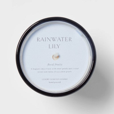 12.6oz Rainwater Lily & Peach Scented Candle with Glass Vase & Dustcover - Threshold: Palm Wax, 52hr Burn Time