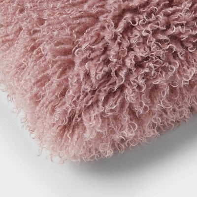 Luxe Faux Mongolian Fur Euro Decorative Pillow Mauve - Threshold: Indoor Square Cushion, Polyester Fill (LOCAL PICKUP ONLY)