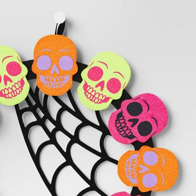 16" Felt Halloween Wreath Skulls with Web - Hyde & EEK! Boutique