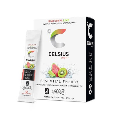 CELSIUS On The Go Powder Sticks Kiwi Guava Lime Essential Energy - 14pk Sticks