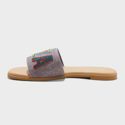 Women's Nehemia Beaded Canvas Slide Sandals A New Day Navy Blue 7