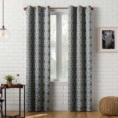 40"x95" Sun Zero Blackout Barnett Trellis Grommet Curtain Panel Gray: Thermal Insulated, Noise Reducing, Energy Efficient