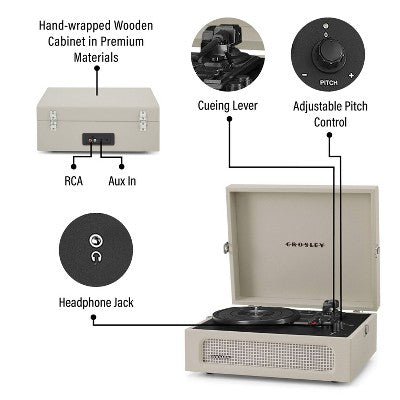 Crosley Voyager Bluetooth Vinyl Record Player - Dune: Belt Drive, Portable, 3-Speed