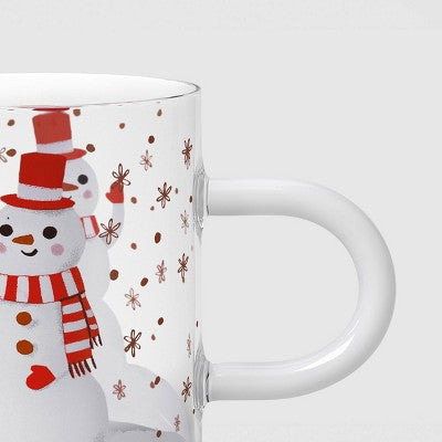 15.2 fl oz Christmas Snowman Print Glass Mug - Wondershop