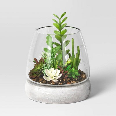 Small Round Glass with Cement Base Indoor Outdoor Terrarium 5"x5" - Threshold