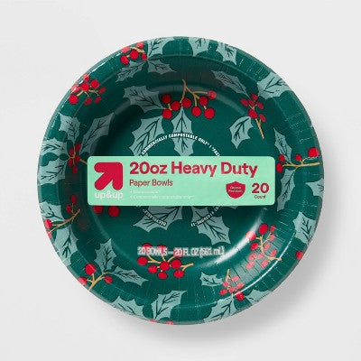 Holiday Disposable Bowls - Holly - 20oz/20ct - up&up