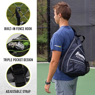Franklin Sports Sling Pickleball Bag - Black/Charcoal: Holds 2 Paddles, 3 Balls