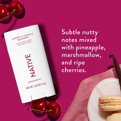 Native Deodorant for Women & Men - Cherry & Vanilla Macaron - Aluminum Free - 2.65oz