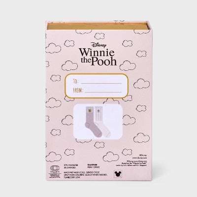 Women's 2pk Winnie The Pooh Pop-Up Storybook Supersoft Embroidered Crew Socks - Ivory/Oatmeal Heather 4-10
