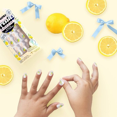 Olive & June Pressies Fake Nails - Katie J - S/M Round - Lemon Polka Dot Party