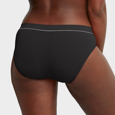 Hanes Originals Women's 3pk Seamless Rib Bikini Underwear - Black/Beige L: Midweight Knit, Low Rise, Stretch Fabric